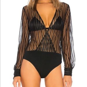 Superdown Dila sheer striped bodysuit, size S